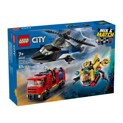 LEGO乐高 城市系列 60462 直升机、消防车与潜艇组合套装