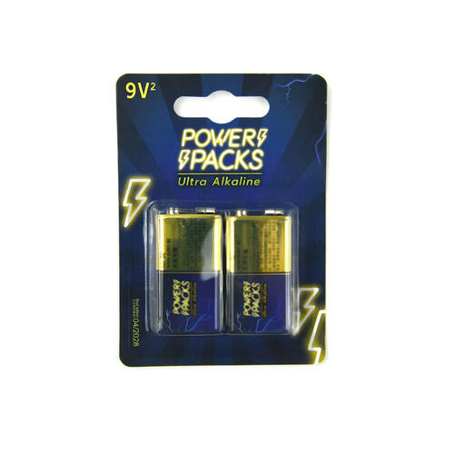 Power Packs 9V Alkaline Battery 2 Pack