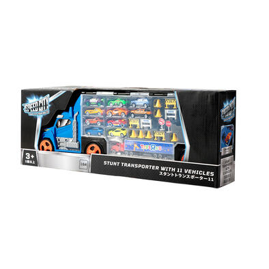 Speed City Stunt Transporter with 11 vehicles Blue