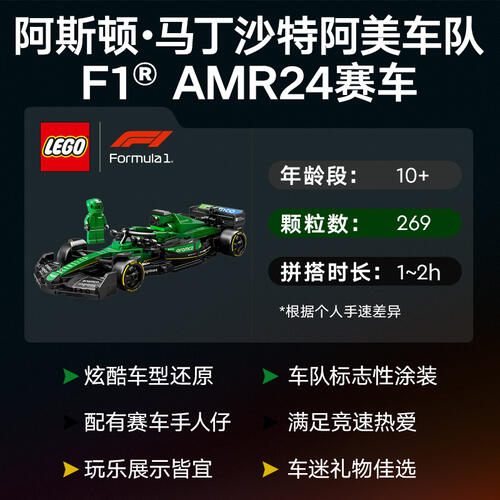 LEGO乐高 超级赛车系列 77245 阿斯顿·马丁沙特阿美车队 F1 AMR24 赛车