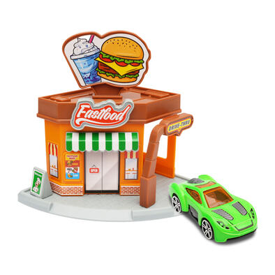 Speed City Metro Town Play Set With Vehicle - Fast Food